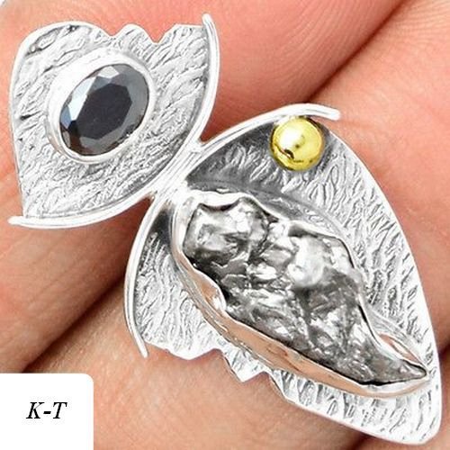 Ag014 - Pandantiv, argint 925, meteorit Campo del Cielo brut / neprelucrat, onix fatetat