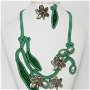 Rezervat - Colier şi cercei  „Orhidee” – Set bijuterii verde si argintiu, colier statement, colier unicat, colier soutache