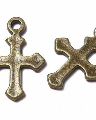 Pandantiv metalic, cruciulita, bronz, 19x12.5 mm