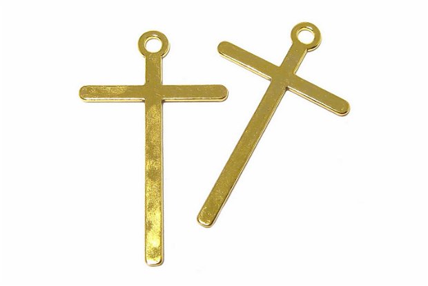 Pandantiv metalic, cruciulita, auriu antichizat, 45x18 mm