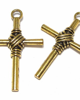 Pandantiv metalic, cruciulita, auriu antichizat, 40x26 mm