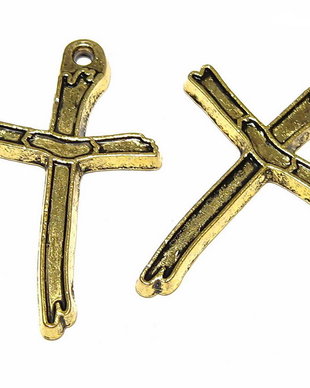 Pandantiv metalic, cruciulita, auriu antichizat, 35x24 mm