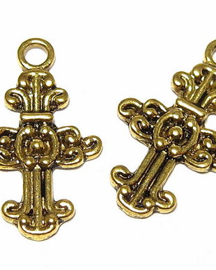 Pandantiv metalic, cruciulita, auriu antichizat, 24x14.5 mm