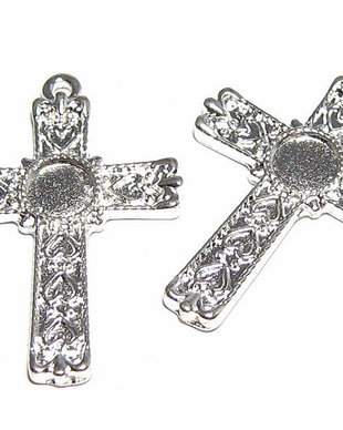 Pandantiv metalic, cruciulita, argintiu, 30.5x21.5 mm