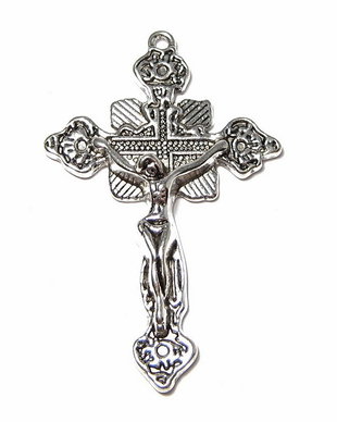 Pandantiv metalic, cruciulita, argintiu antichizat, 48x31 mm