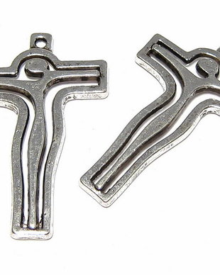 Pandantiv metalic, cruciulita, argintiu antichizat, 39x24 mm