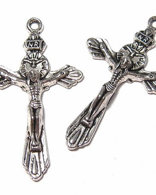 Pandantiv metalic, cruciulita, argintiu antichizat, 38.5x22 mm
