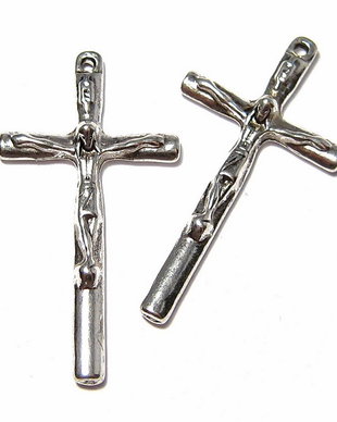 Pandantiv metalic, cruciulita, argintiu antichizat, 36x16 mm