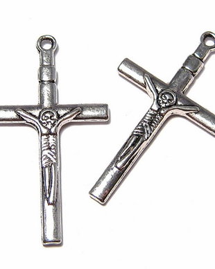 Pandantiv metalic, cruciulita, argintiu antichizat, 35x19 mm