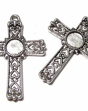 Pandantiv metalic, cruciulita, argintiu antichizat, 30.5x21.5 mm