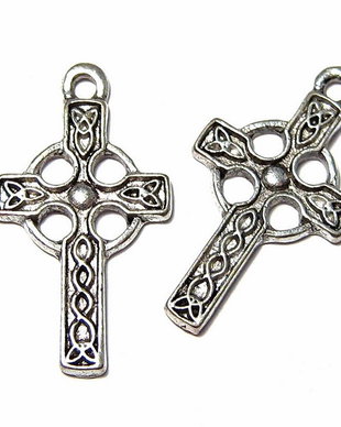 Pandantiv metalic, cruciulita, argintiu antichizat, 26x14 mm