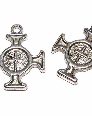 Pandantiv metalic, cruciulita, argintiu antichizat, 22x18 mm