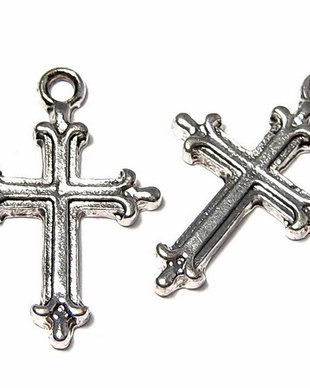 Pandantiv metalic, cruciulita, argintiu antichizat, 21x14 mm