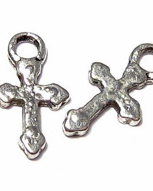 Pandantiv metalic, cruciulita, argintiu antichizat, 12x7 mm