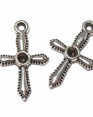 Pandantiv metalic, cruciulita, argintiu antichizat, 20x12 mm