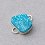 Conector  titanium druzy  electroplacat - albastru ceruleum  in rama argintata