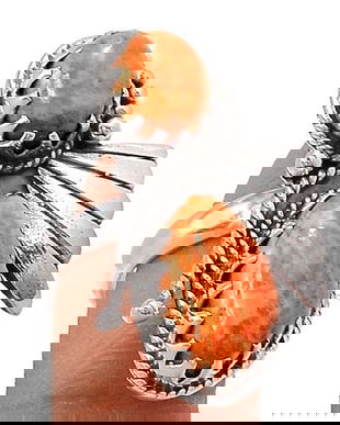 Ag335 - Inel, argint 925, coral natural italian, portocaliu, fluture