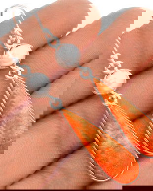 Ag354 - Cercei cu tortite, argint 925, coral natural italian, perle, alb portocaliu