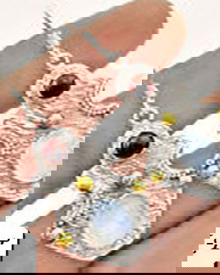 Ag065 - Cercei cu tortite, argint 925, piatra lunii, granat