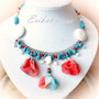 Colier boho-howlit,coral si turcoaz
