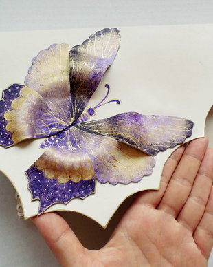 poseta plic handmade unicat din piele - Purple Butterfly