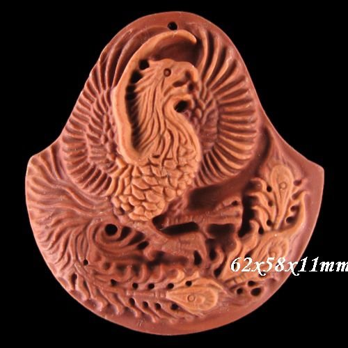 5801 - Pasarea Phoenix / Bennu, malachit rosu caramiziu, sculptat manual, 62x58x11mm REZERVAT
