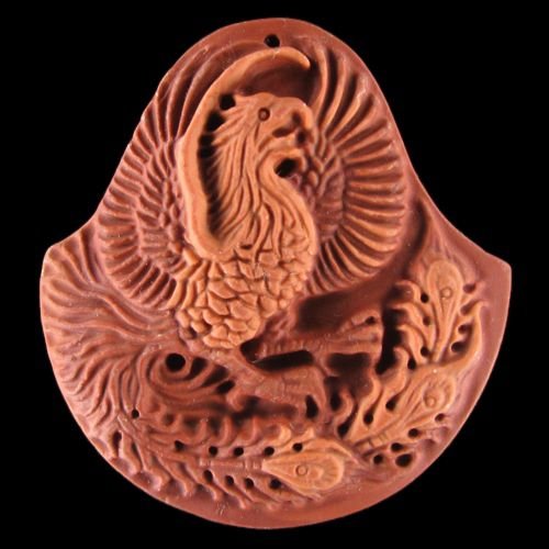 5801 - Pasarea Phoenix / Bennu, malachit rosu caramiziu, sculptat manual, 62x58x11mm REZERVAT