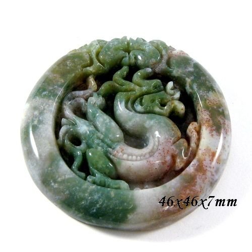 4647 - Pandantiv, agata indiana sculptata, qilin / kylin / dragon