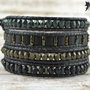 Bratara wrap cu snur de piele si cristale mate ''Forest Black''