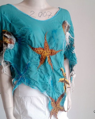 Bluza din voal mtase cu elemente marine impaslite - Deep Sea vandut