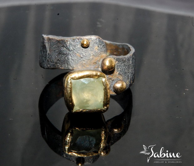 Inel argint 925 cu prehnit faţetat, placat selectiv cu aur 24K