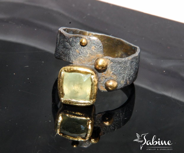 Inel argint 925 cu prehnit faţetat, placat selectiv cu aur 24K
