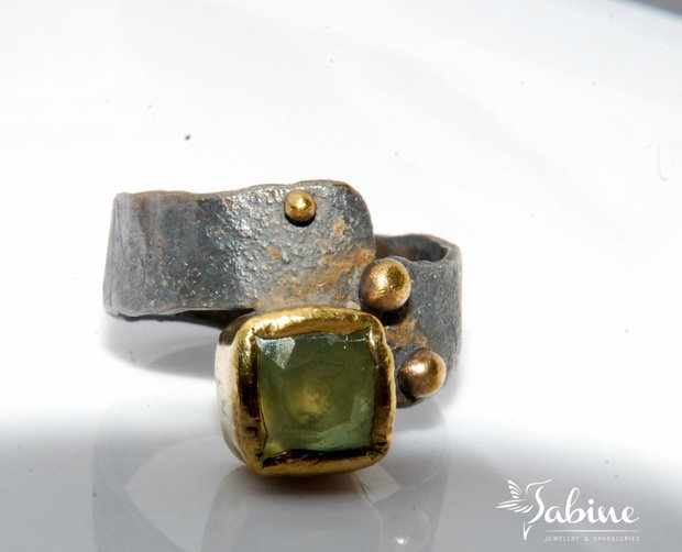 Inel argint 925 cu prehnit faţetat, placat selectiv cu aur 24K
