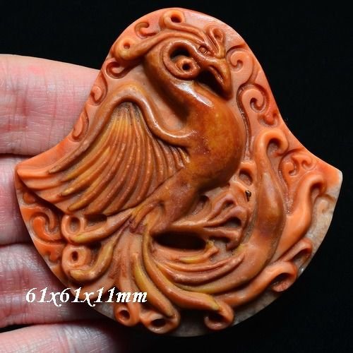 7780 - Pasarea Phoenix / Bennu, malachit rosu caramiziu, sculptat manual, 62x58x11mm
