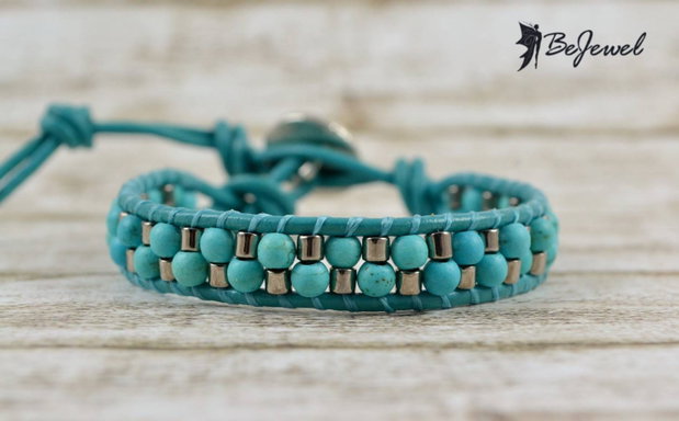 Bratara wrap cu snur de piele si pietre semipretioase ''Out of the blue''