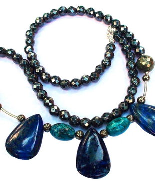 Colier si cercei din Argint 925, Hematit, Lapis lazuli, Agate Crazy lace si Pirita  CO220.1, CE220.1
