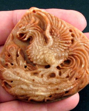 7831 - Pasarea Phoenix / Bennu, malachit rosu caramiziu, sculptat manual