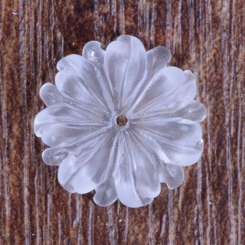 8062 # (2buc) Floare sculptata, cristal de stanca, efect frosted / inghetat, 15mm