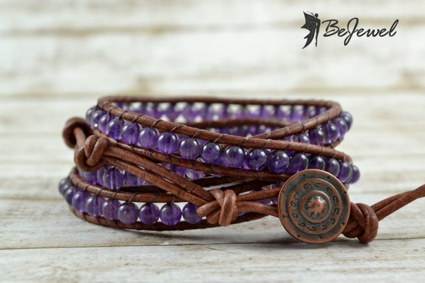 Bratara wrap cu snur de piele si pietre semipretioase "Intention''