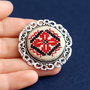 Brosa-insigna cu broderie traditionala romaneasca, pe panza taraneasca. cod 436