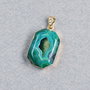 Pandant agata druzy  verde teal electroplacata cu aur