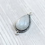 Conector lacrima cu Moonstone natural  cu irizatii albastre - in rama argintata si antichizata