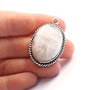 Pandant cu Moonstone natural  cu irizatii albastre - in rama argintata si antichizata