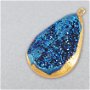 Mini pandant agata titanium druzy blue cu margini electroplacate aur