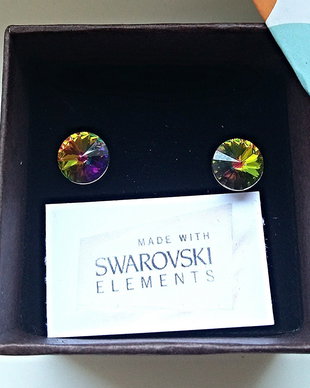 Cercei argint cu piatra Swarovski Rivoli 8mm Cystal Vitrail Medium