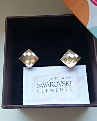 Cercei argint cu piatra Swarovski Chessboard Golden Shadow 8mm