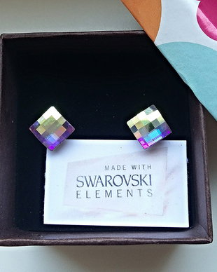 Cercei argint cu piatra Swarovski Chessboard Crystal AB 8mm