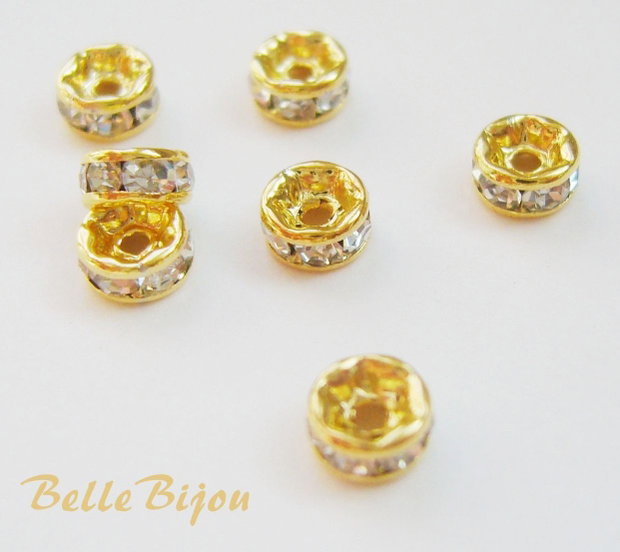 Distantiere rhinestone aurii de diametru aprox 4 mm cu cristale culoare cristal-clear