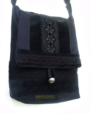 Gothic black lace velvet bag