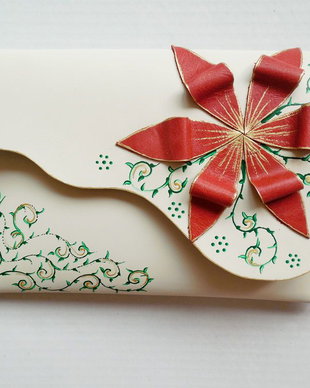 poseta plic handmade unicat din piele - Red flower